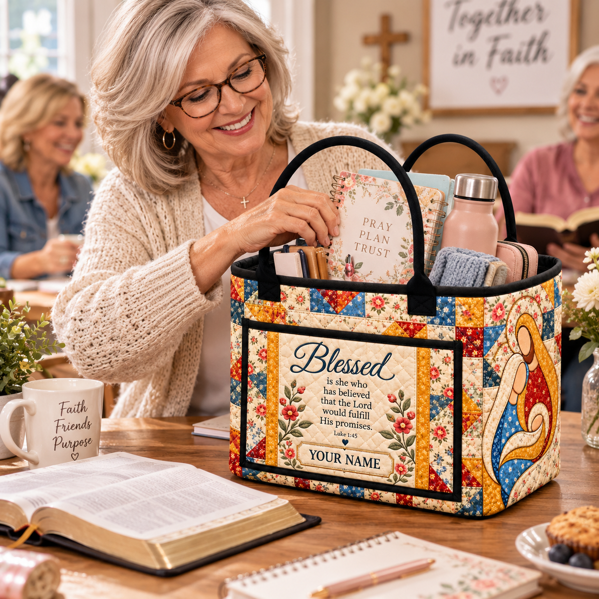 Family Floral Patchwork Personalized Quilted Storage Basket