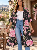 Pink Peony Bow Personalized Women's Short Sleeved Cape
