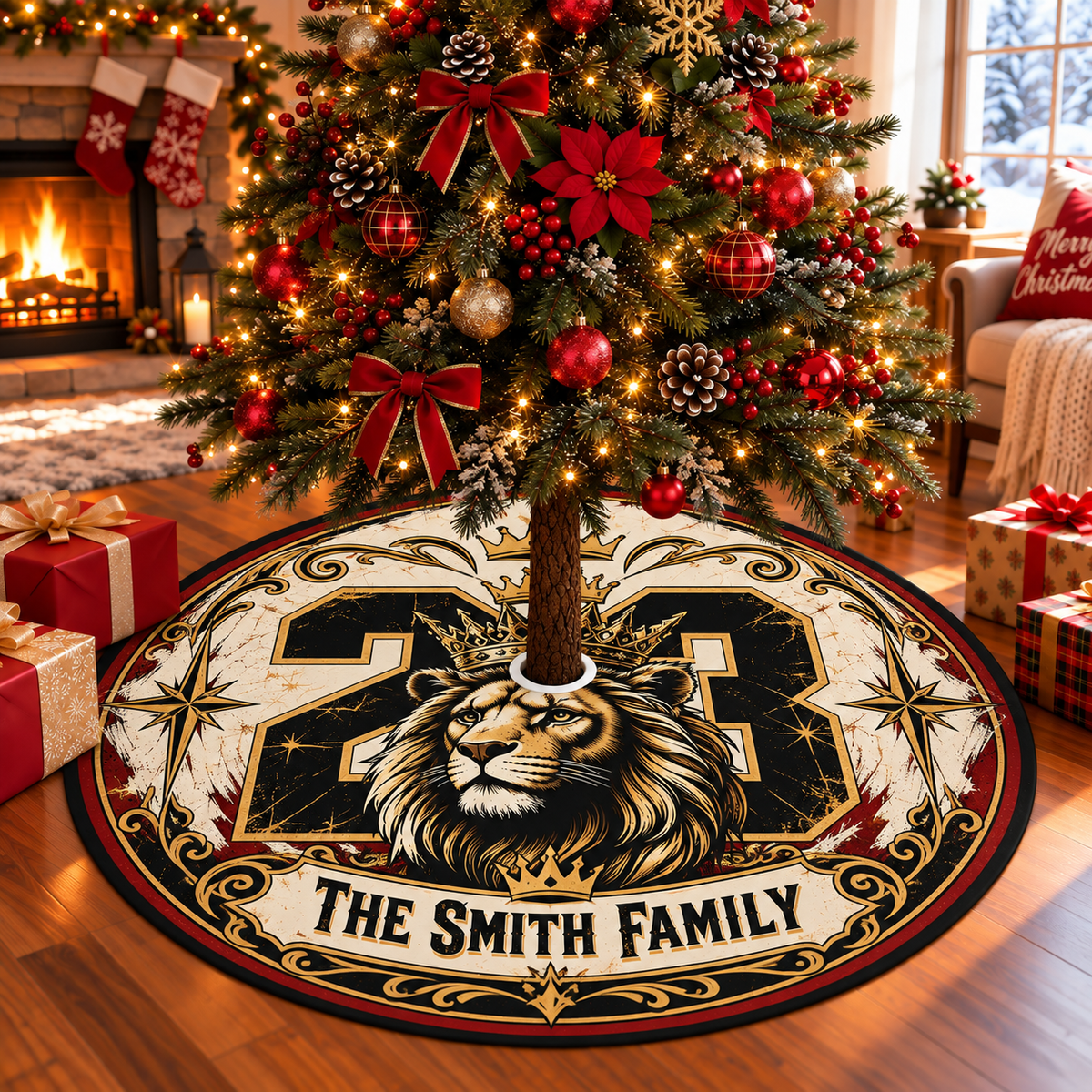 Royal Crowned Lion Personalized Christmas Tree Skirt