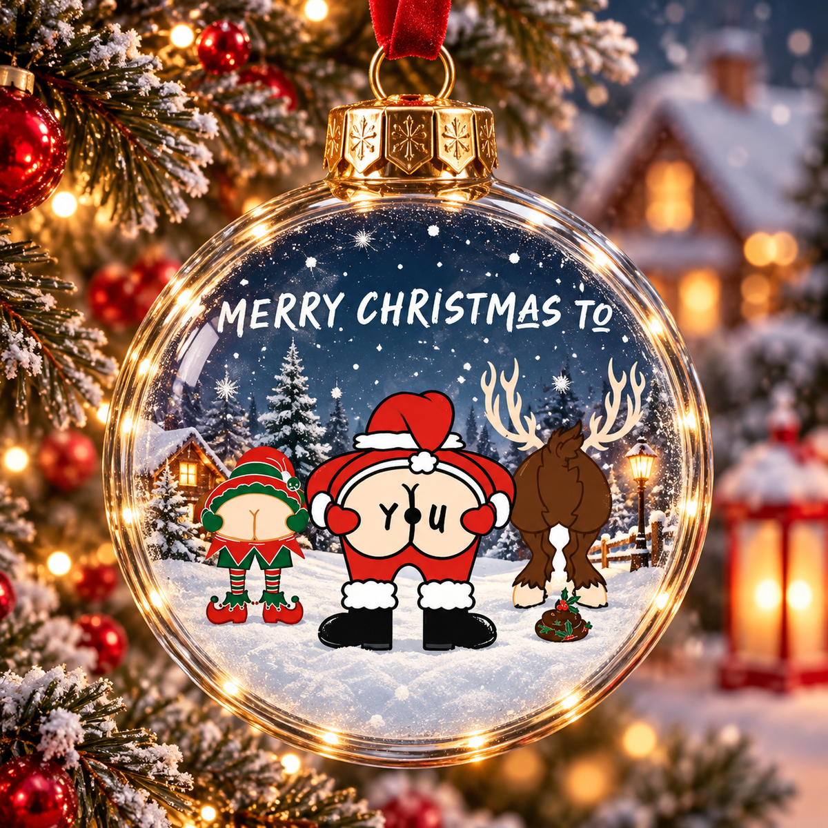 Funny Santa Elf Reindeer Christmas Ball Ornament