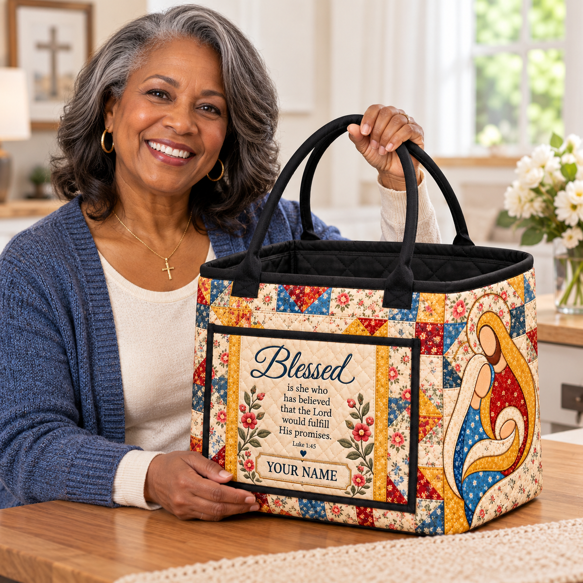 Family Floral Patchwork Personalized Quilted Storage Basket