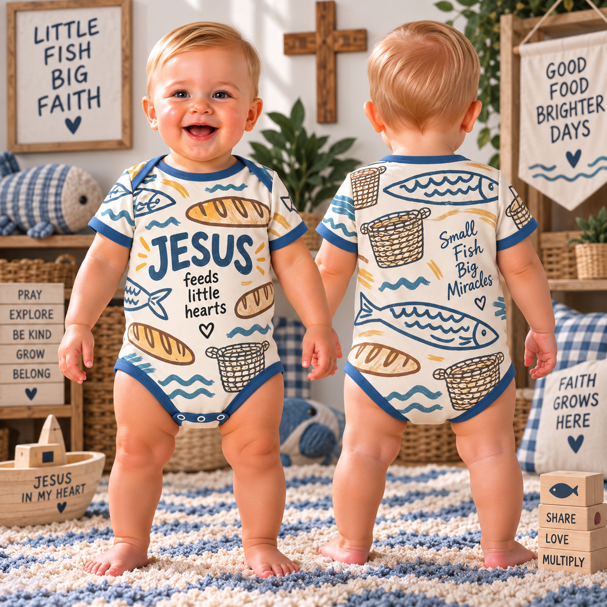 Jesus Feeds Little Hearts Baby Bodysuit