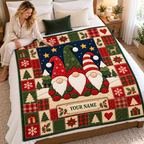 Winter Gnome Trio Patchwork Personalized Quilt