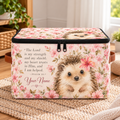 Pink Floral Hedgehog Personalized Square Storage Basket With Lid