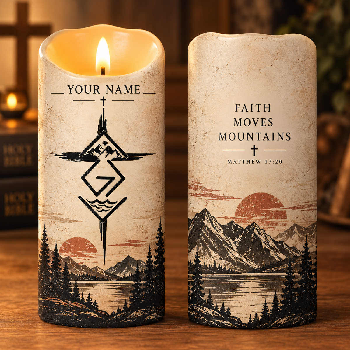 Faith Moves Mountains Personalized Flameless LED Candle