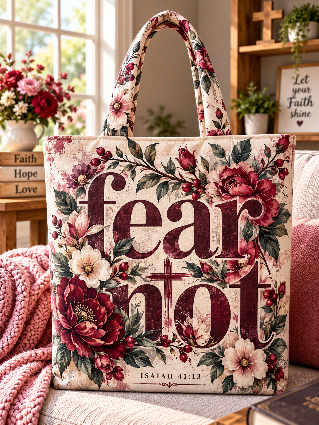Fear Not Isaiah 41:13 Floral Tote Bag