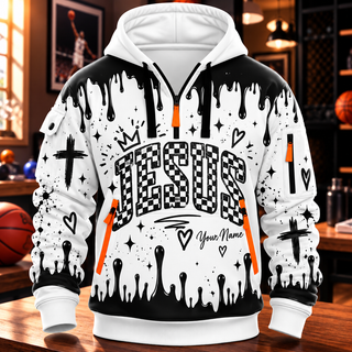 Monochrome Checkerboard Personalized Half-Zip Hoodie