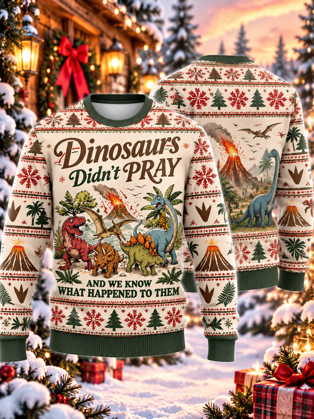 Dinosaurs Didn't Pray Ugly Sweater
