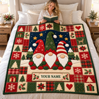 Winter Gnome Trio Patchwork Personalized Quilt