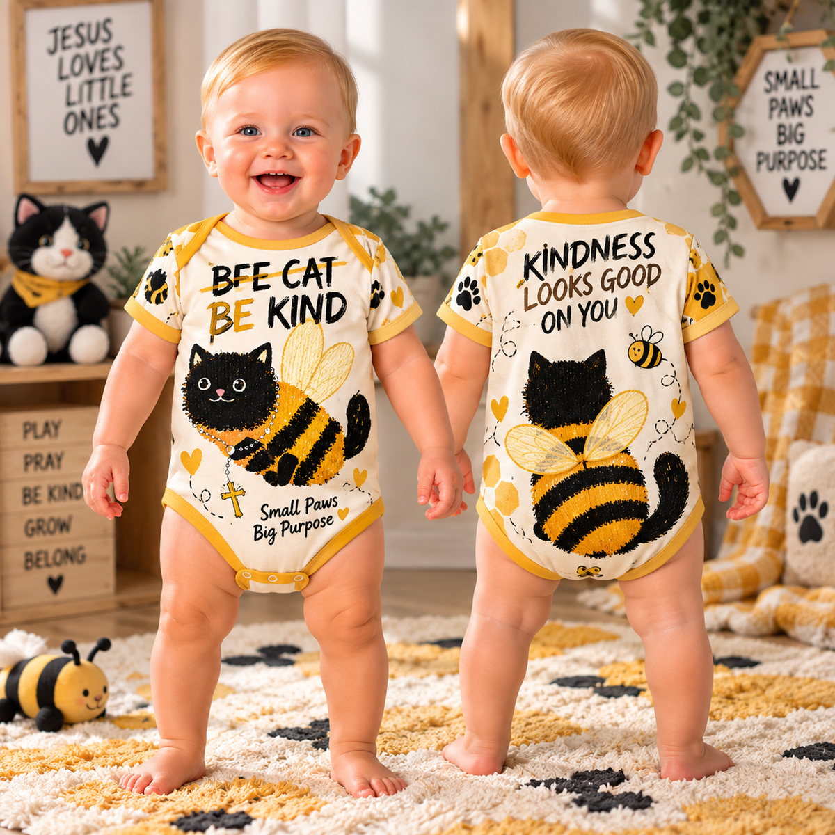 Bee Cat Be Kind Baby Bodysuit