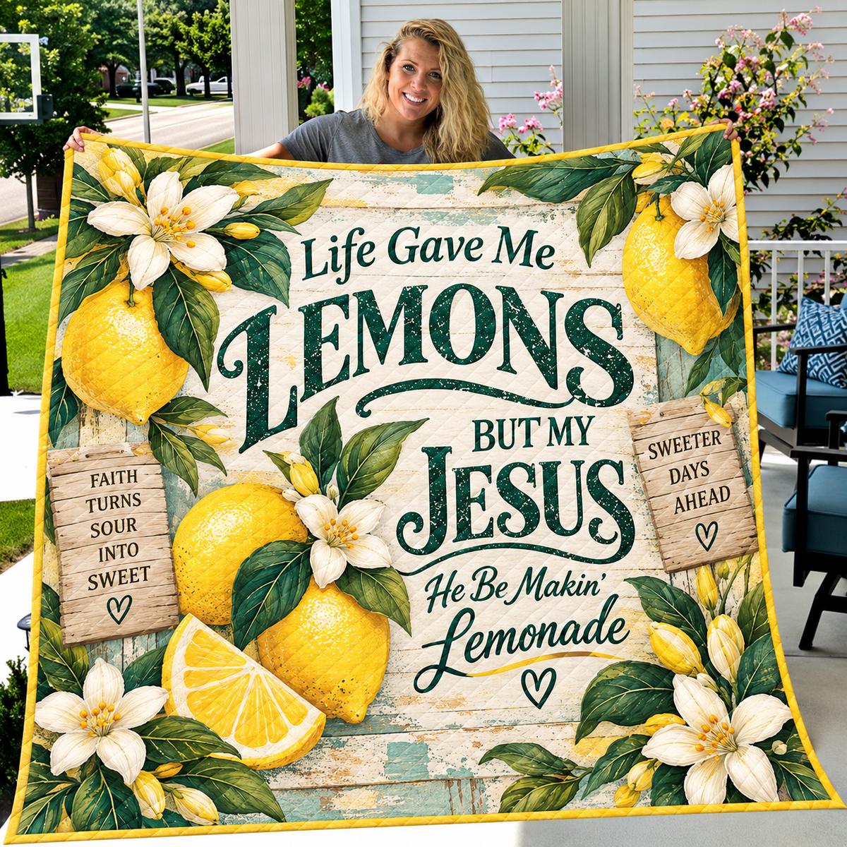 Life Gave Me Lemons But My Jesus He Be Makin Lemonade Quilt