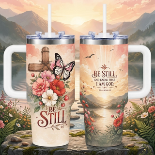 Be Still Floral Cross 40oz Top Tumbler