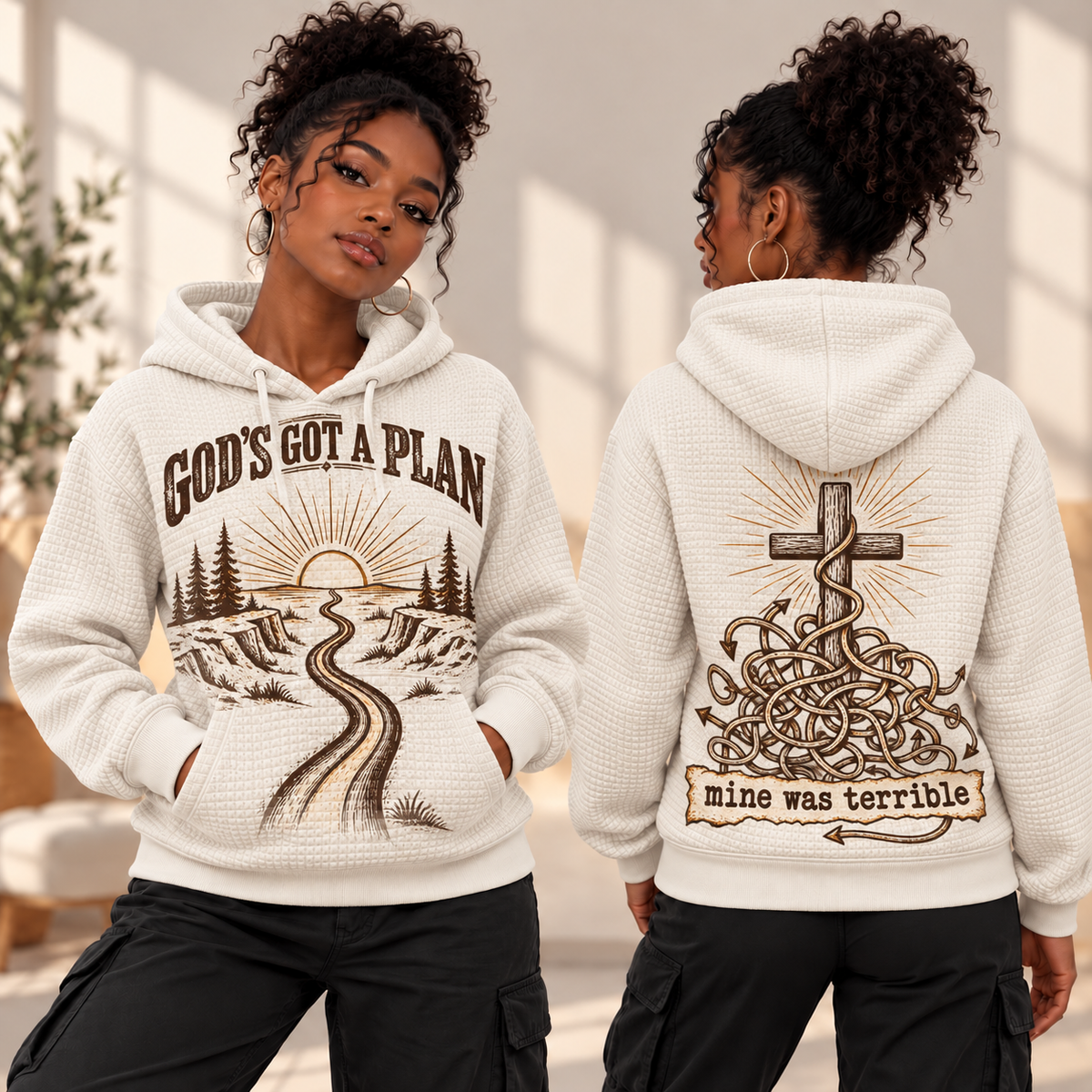Cream Winding Road Sunrise Waffle Hoodie