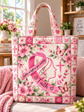Faith Pink Ribbon Floral Tote Bag