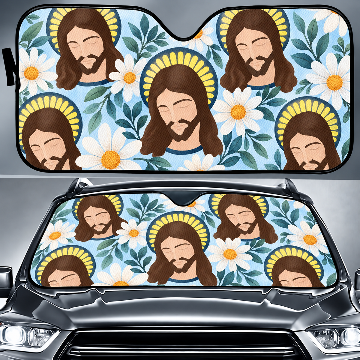 Jesus Floral Car Sun Shade