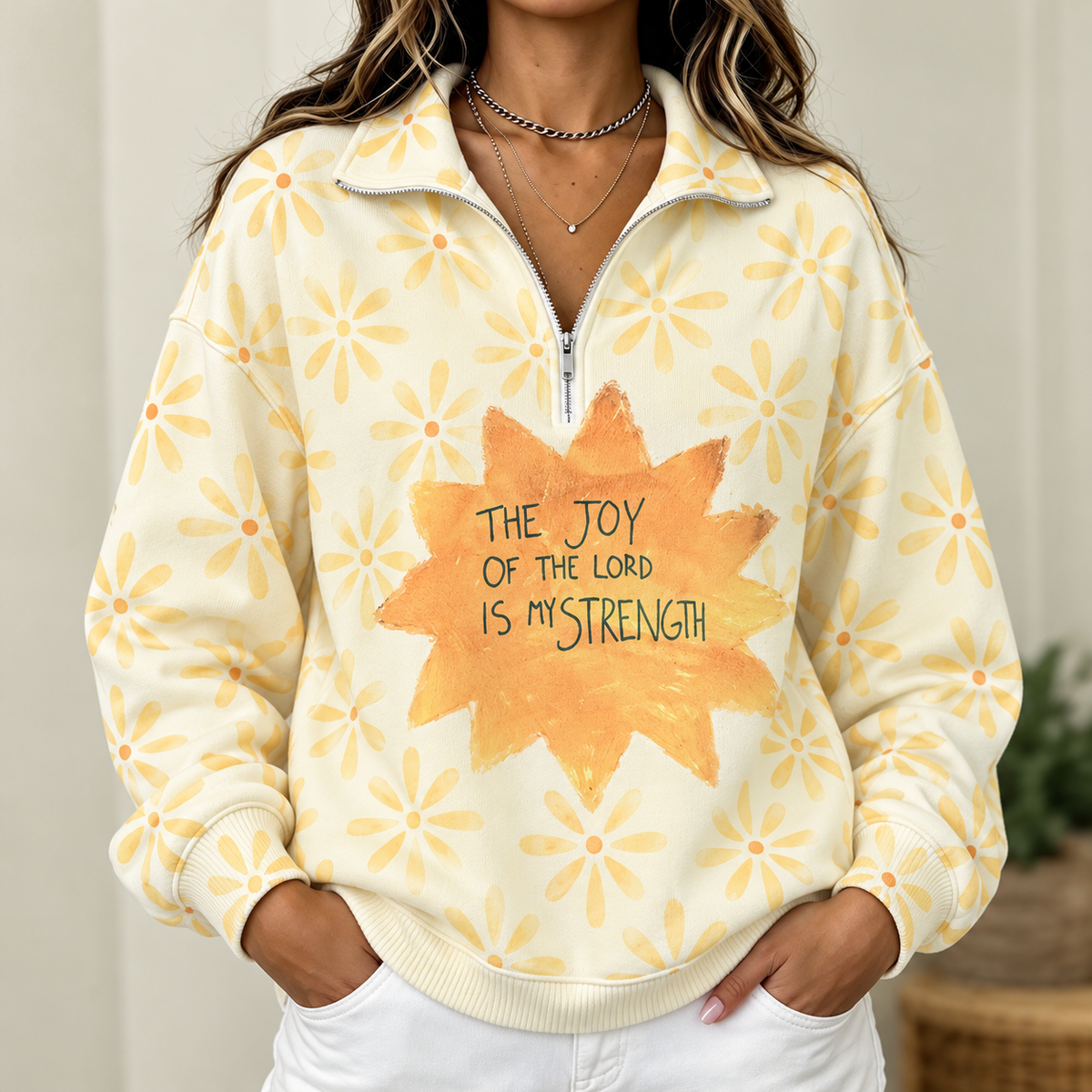 Yellow Daisy Sunburst Women's Half-zip Sweatshirt NWY076