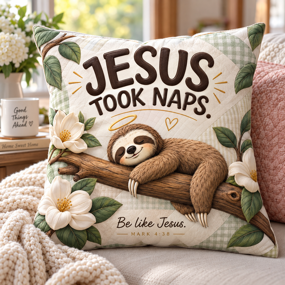 Jesus Took Naps Sloth Mark 4:38 Pillow