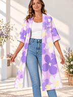Purple Floral Personalized Women's Short Sleeved Cape