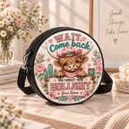 Highland Cow Wait Come Back Personalized Leather Round Bag