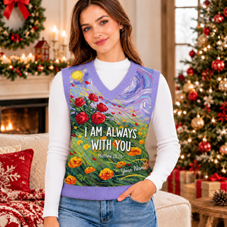 Purple Sky Flower Garden Personalized Knitted V-Neck Vest