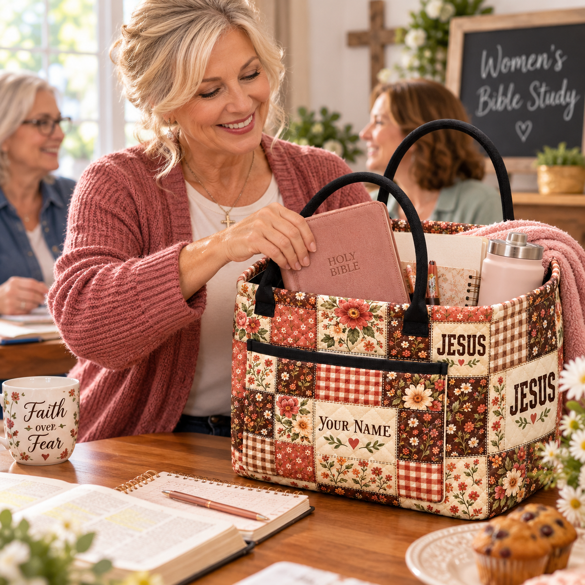 Vintage Floral Patchwork Personalized Quilted Storage Basket