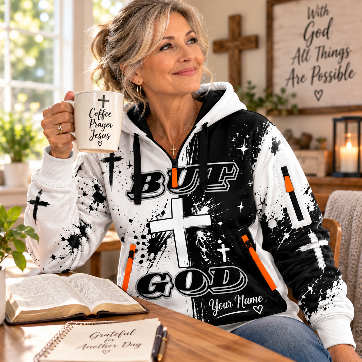 Monochrome Paint Splash Personalized Half-Zip Hoodie