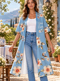 Sky Blue Peach Blossom Personalized Women's Short Sleeved Cape