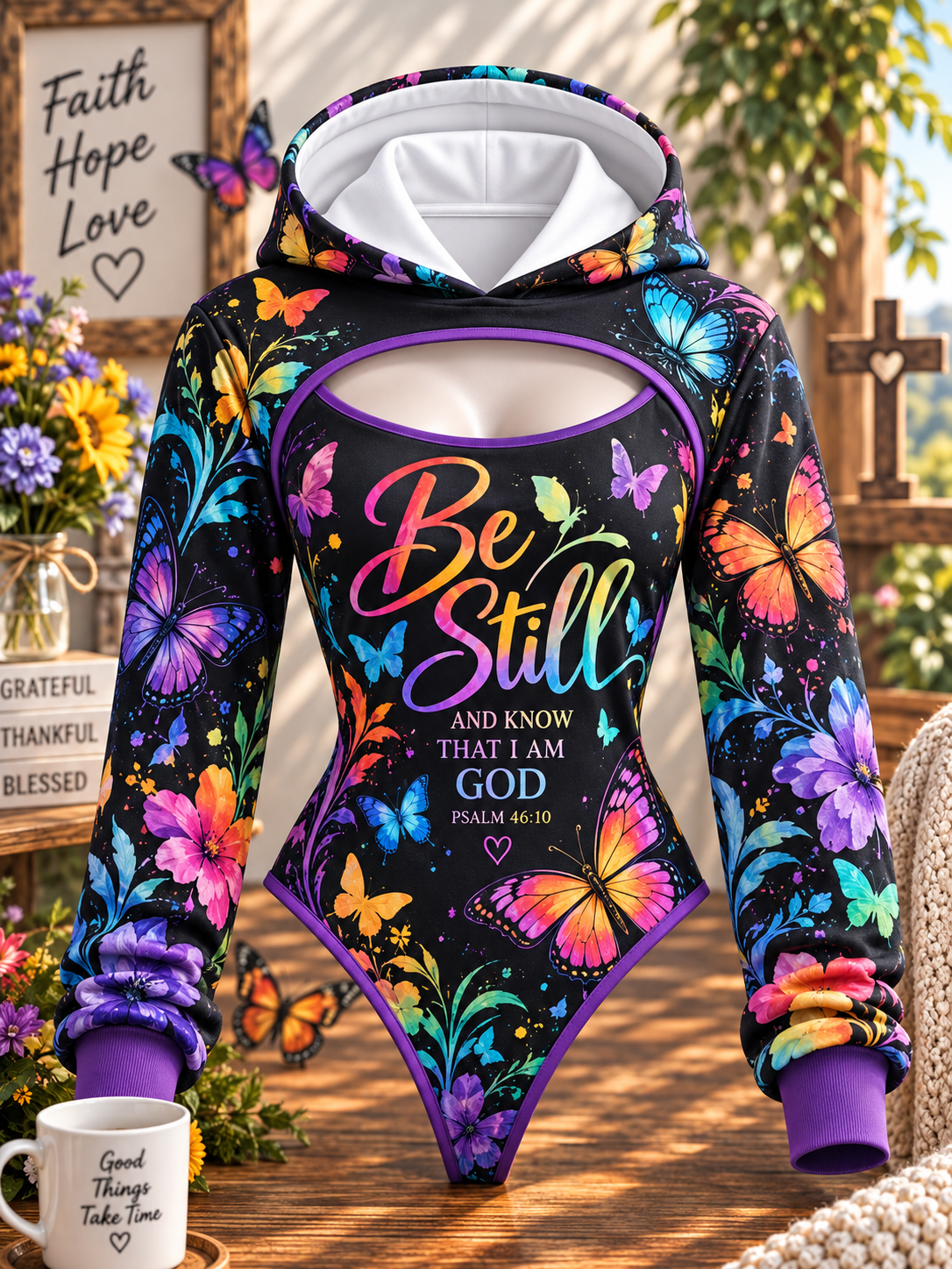 Be Still Rainbow Butterfly Hooded Jumpsuit