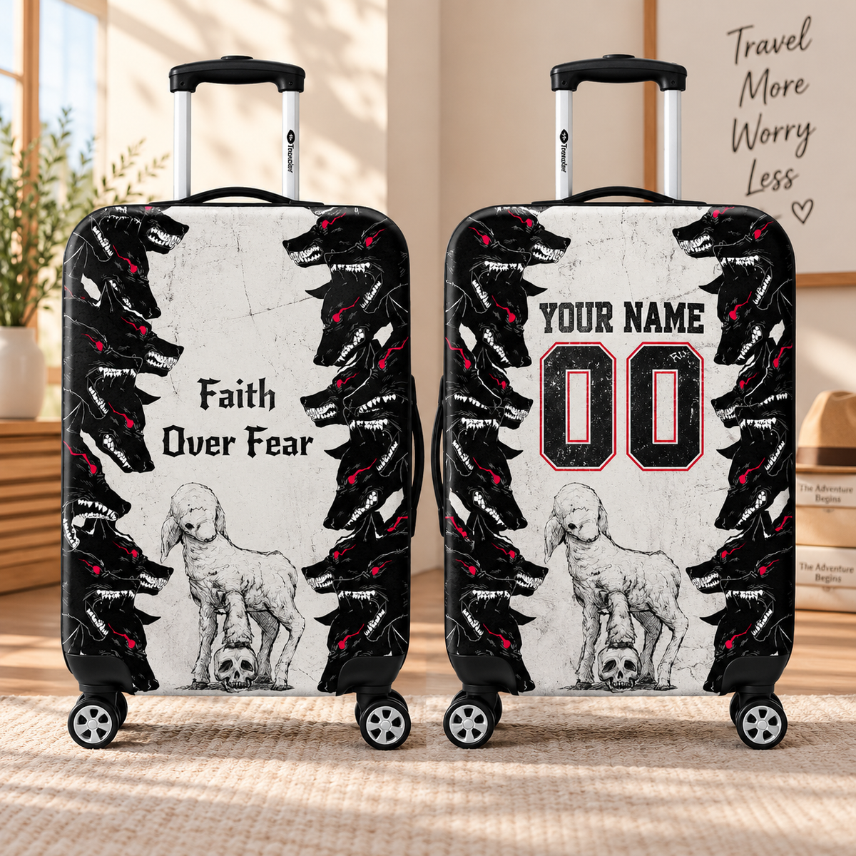 Faith Over Fear Lamb Personalized Luggage Cover