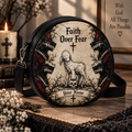 Faith Over Fear Lamb and Wolves Personalized Leather Round Bag