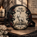 Faith Over Fear Lamb and Wolves Personalized Leather Round Bag