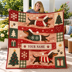 Festive Dachshund Patchwork Personalized Quilt