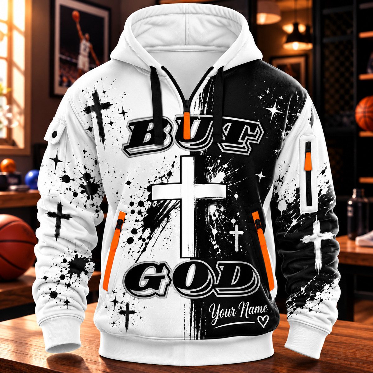 Monochrome Paint Splash Personalized Half-Zip Hoodie