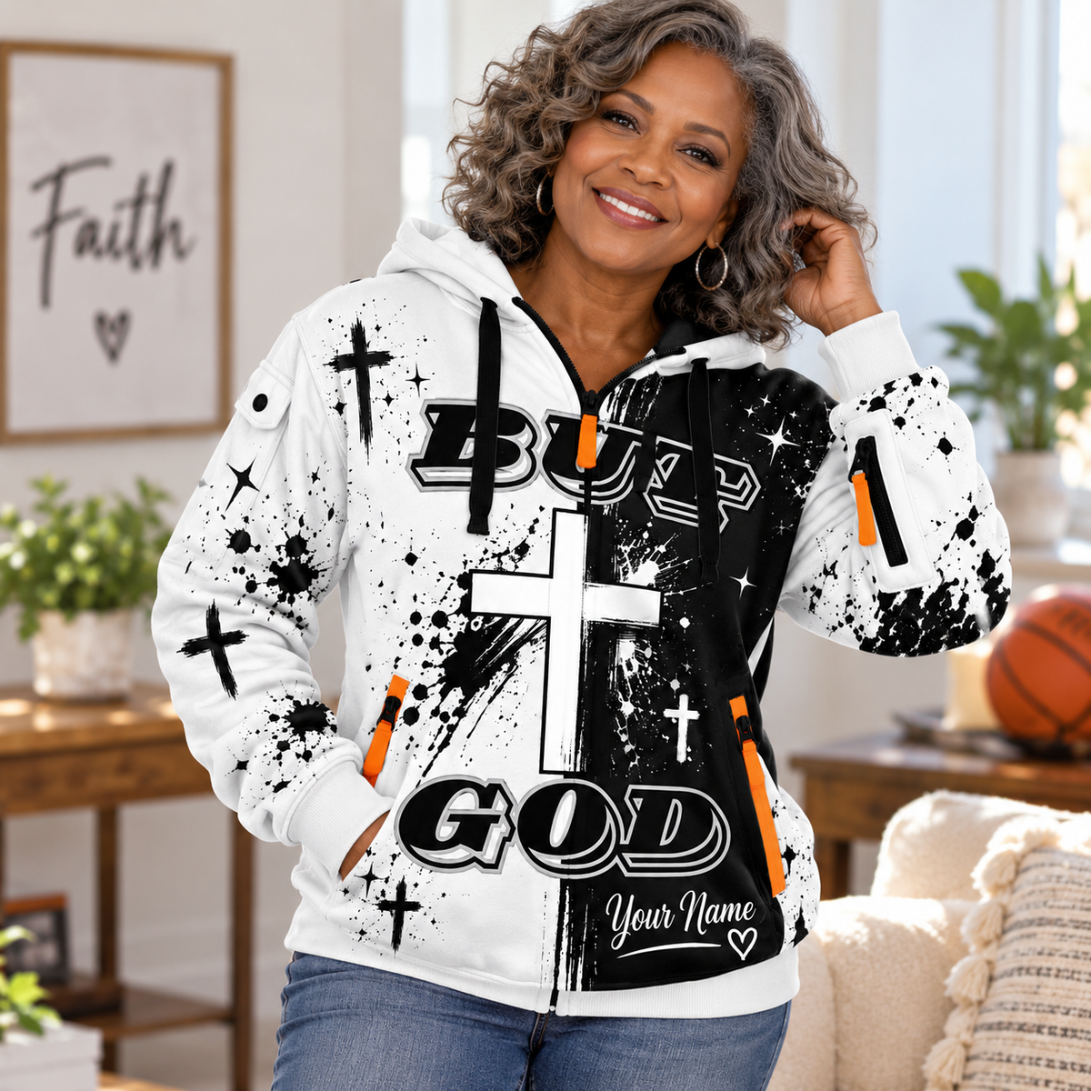 Monochrome Paint Splash Personalized Half-Zip Hoodie