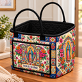 Vibrant Floral Letter M Personalized Quilted Storage Basket