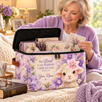Purple Floral Lamb Personalized Square Storage Basket With Lid
