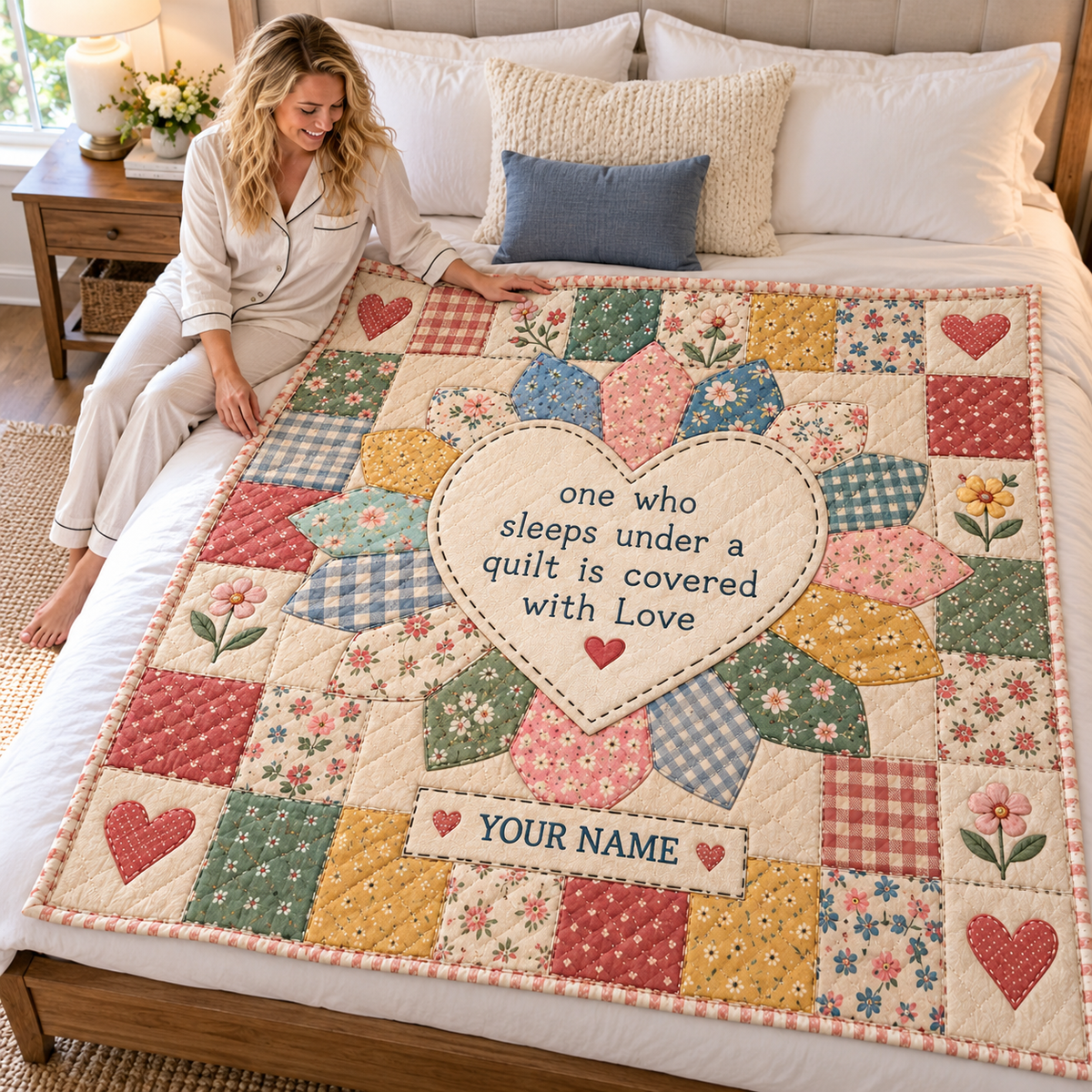 Covered with Love Floral Heart Personalized Quilt