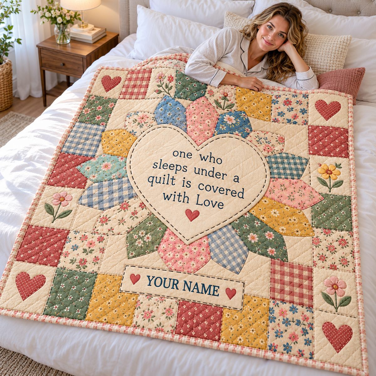 Covered with Love Floral Heart Personalized Quilt