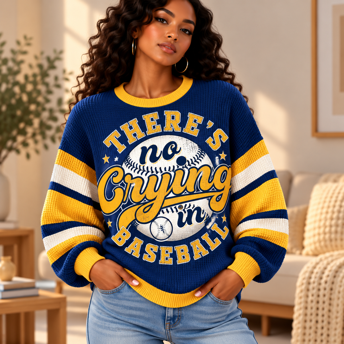 Navy No Crying in Baseball Waffle Sweatshirt