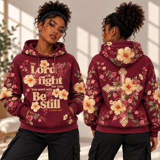 Burgundy Hibiscus Floral Waffle Hoodie
