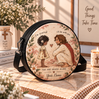 Jesus and Girl Never Alone Personalized Leather Round Bag