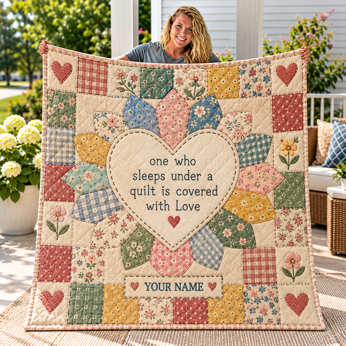 Covered with Love Floral Heart Personalized Quilt