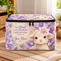 Purple Floral Lamb Personalized Square Storage Basket With Lid