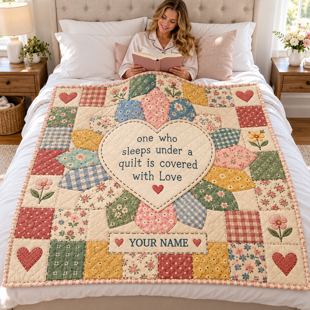 Covered with Love Floral Heart Personalized Quilt