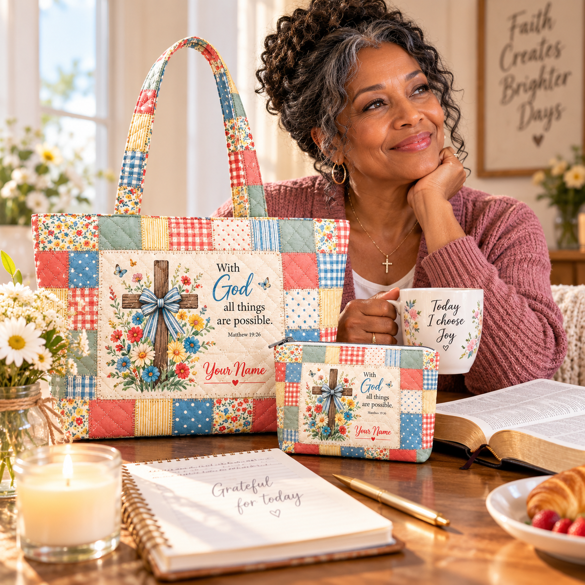 Pastel Floral Patchwork Personalized Quilted Shoulder Bag & Storage Bag