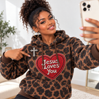Leopard Print Red Heart Waffle Hoodie