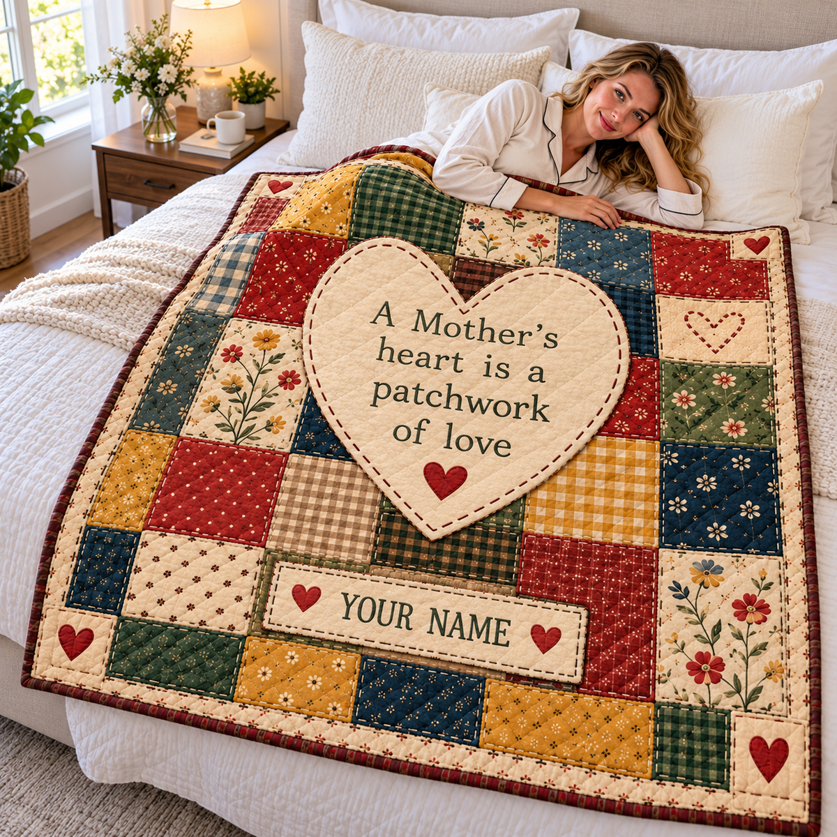 Mother's Heart Patchwork Personalized Quilt