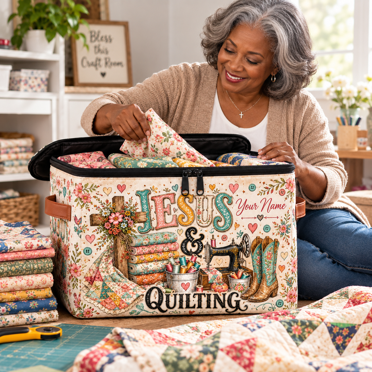 Quilting Personalized Square Storage Basket With Lid