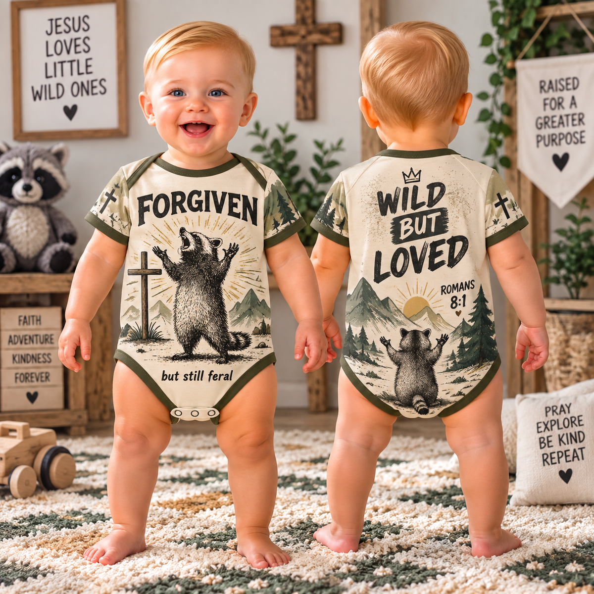 Forgiven But Still Feral Raccoon Baby Bodysuit