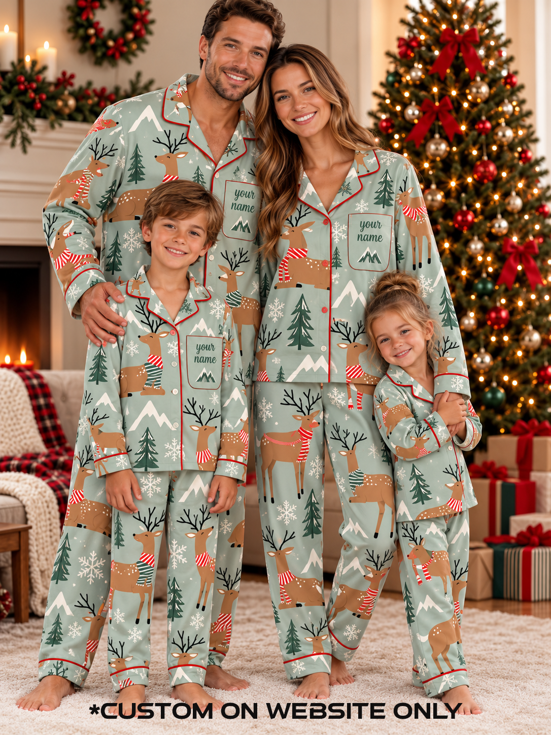 Winter Deer Personalized Family Ice Silk Pajamas